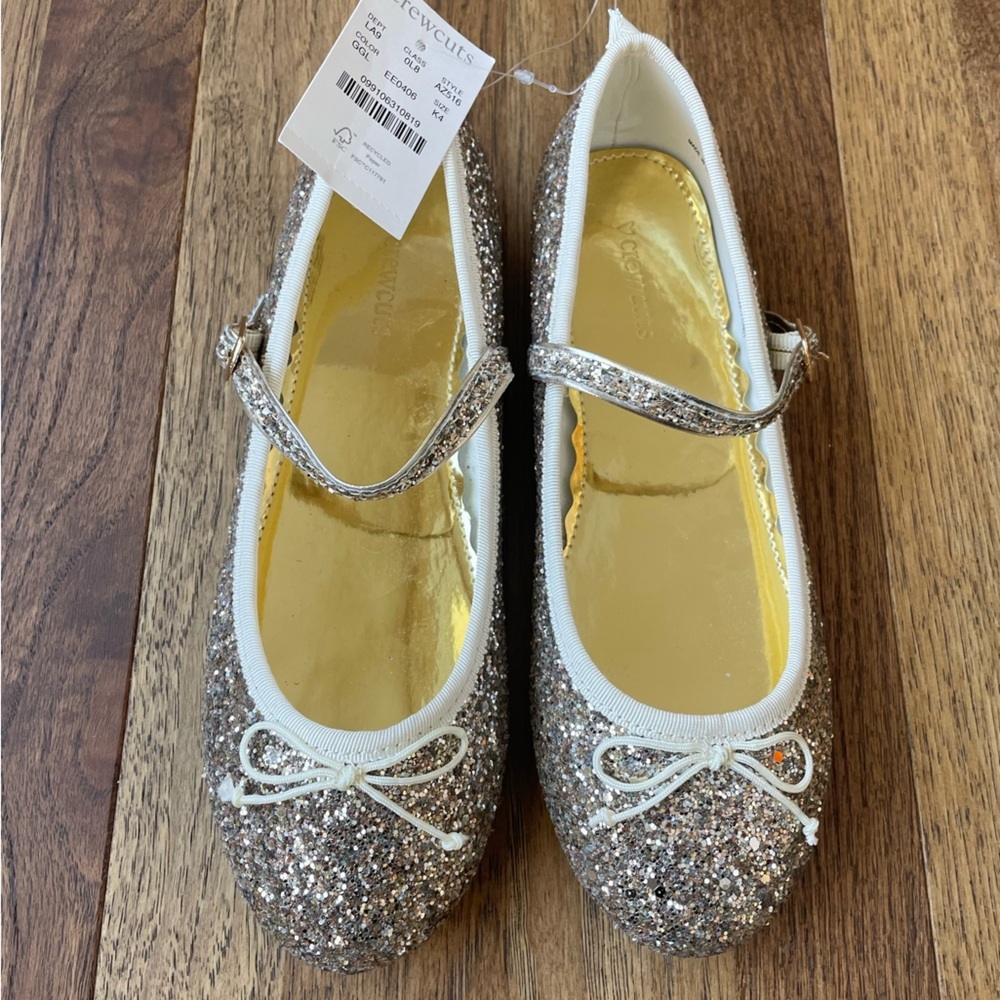 Crewcuts Gold Glitter Maryjanes Girls Sz 4 NWT Dress Shoe Flower Girl Wedding